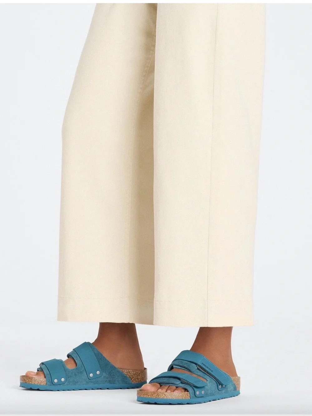 Birkenstock  Double-Strap Nubuck-Suede Deep Turquoise Leather Slide Sandals